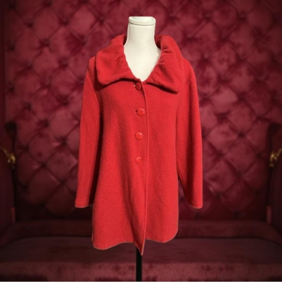 Alfani Red Wool Jacket- Red Wool Coat / round neck button down Size Large - Picture 3 of 12